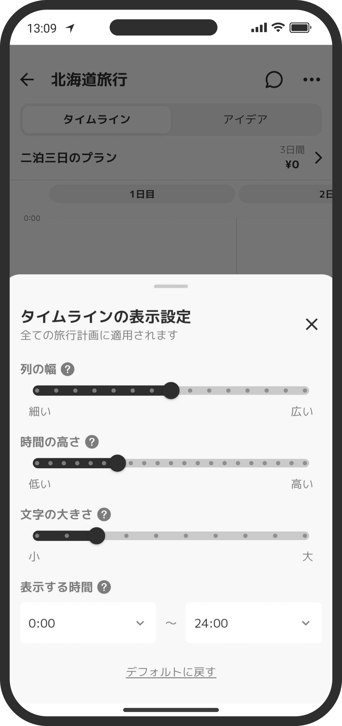 タイムラインの表示設定
